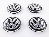 Колпачки заглушки на литые диски VW Фольксваген 65 мм черные, хром лого 5G0601171 комплект