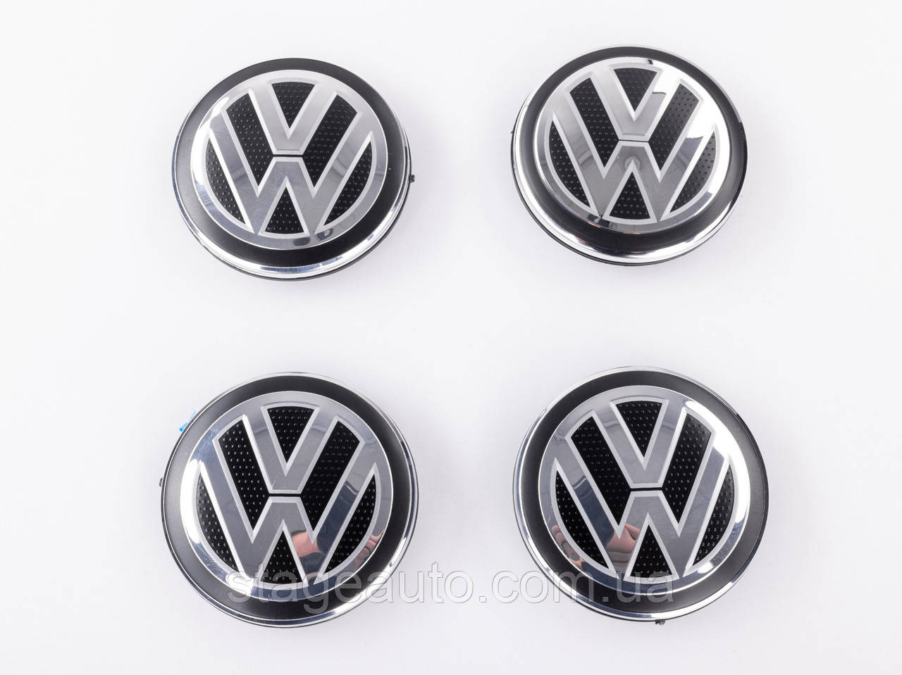 Колпачки заглушки на литые диски VW Фольксваген 65 мм черные, хром лого 5G0601171 комплект - фото 2 - id-p1773945432