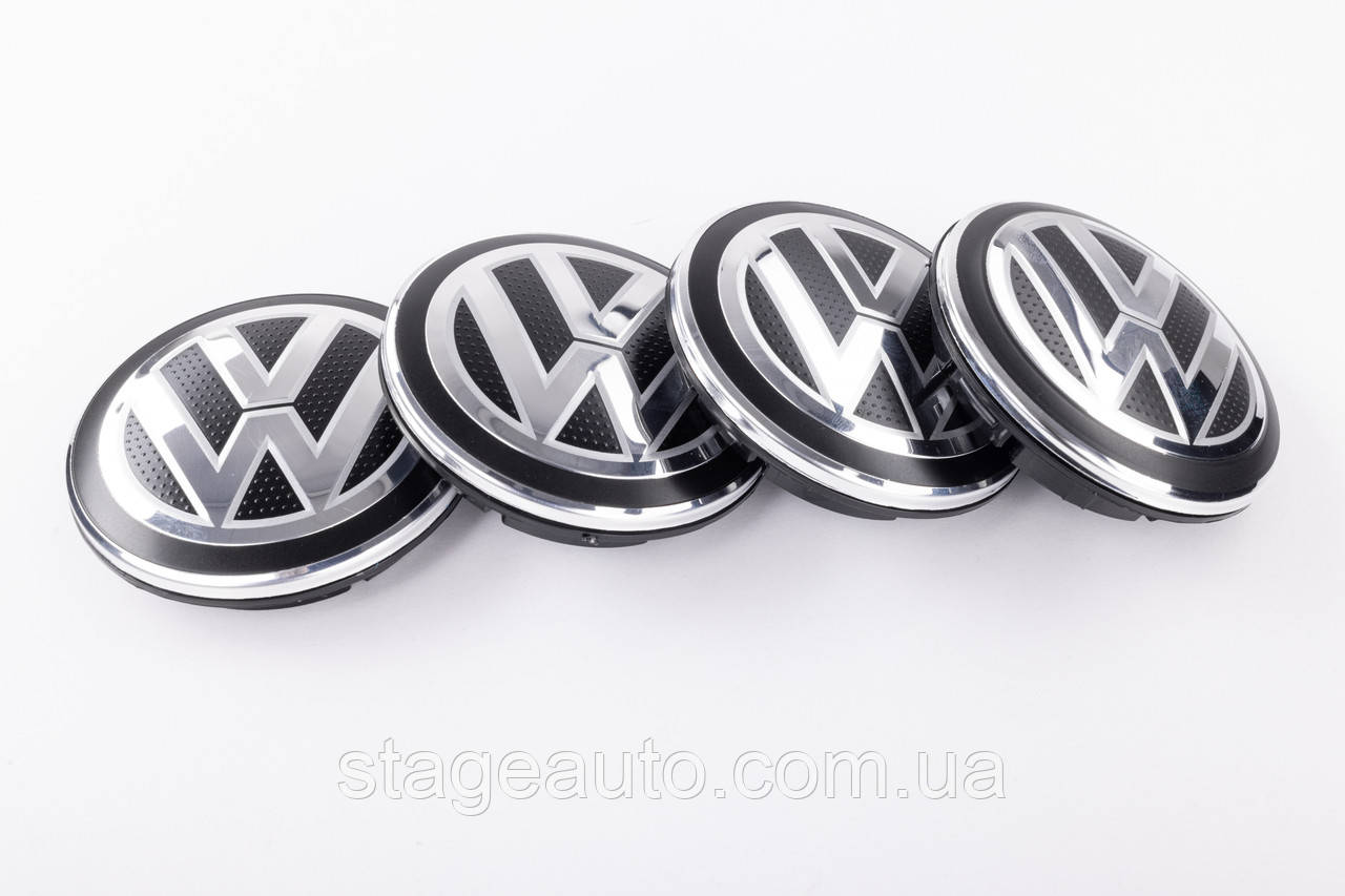 Колпачки заглушки на литые диски VW Фольксваген 65 мм черные, хром лого 5G0601171 комплект - фото 4 - id-p1773945432