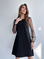 Женское романтическое платье миди ткань: креп дайвинг+рукав сетка Мод. 130.2