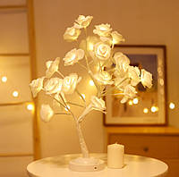Настольный Светильник-Ночник Дерево из Роз 20 Led Теплый Белый на Батарейках и Usb