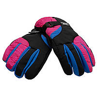 Водоотталкивающие детские лыжные перчатки, 22 см, размер 14, сине-розовый, плащевка, флис