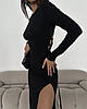 Шикарне чорне приталене плаття зі шнурівкою ззаду і спокусливим розрізом на нозі з мікродайвінгу, фото 5