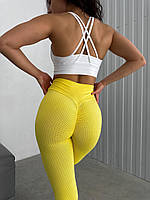 Женские спортивные лосины / леггинсы рубчик с эфектом пуш-ап и высокой посадкой для йоги и фитнеса, желтые