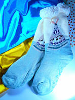 Женские теплые вязаные зимние носки - тапочки на меху с стопперами "Wigwam" мятные размер 36-41