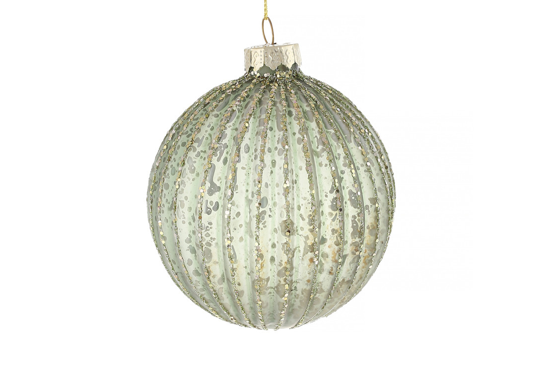 Ялинкова куля рельєфної форми з гліттером, 8см, колір - антик зелений 6шт