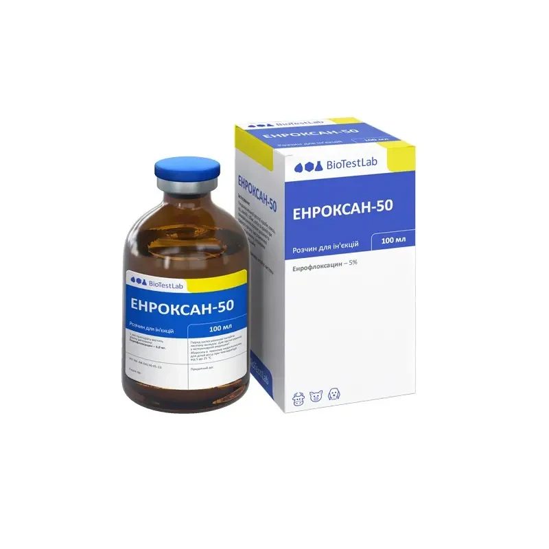 Розчин BioTestLab Енроксан-50 при захворюваннях ШКТ для ВРХ МРС собак кроликів 100 мл