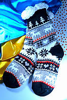 Женские вязаные носки - тапочки красивые зимние с утеплителем и стопперами "Oleni" с оленями размер 36-41