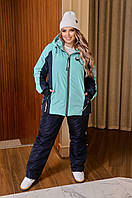 Лыжный женский костюм куртка и брюки на синтепоне бирюзовый с синим 48-50 52-54 56-58 Бирюзовый, 52/54