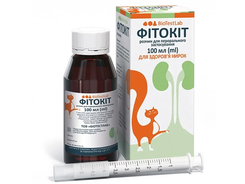 Розчин BioTestLab Фітокот для лікування циститів уретритів та сечокам'яної хвороби для котів 100 мл, фото 1