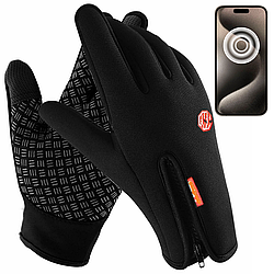 Зимові рукавички чоловічі з сенсорними пальцями (S-XXL), Чорні / Рукавички з прогумованою долонею