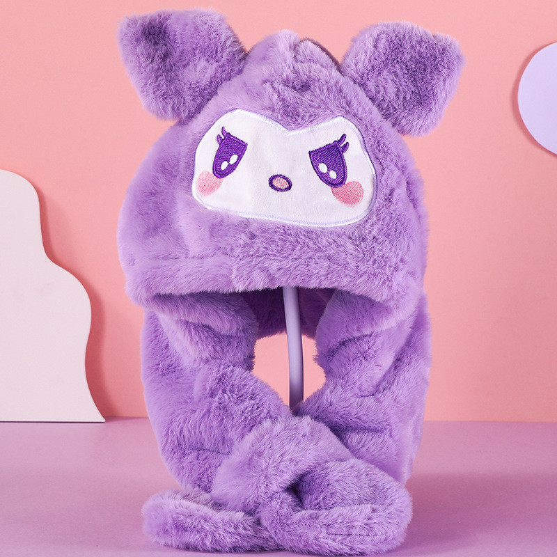 Шапка Куроми (Kuromi) детская 2в1 фиолетовая с ушками и шарфом, капор, аниме, FS-2245 - фото 1 - id-p2049392083