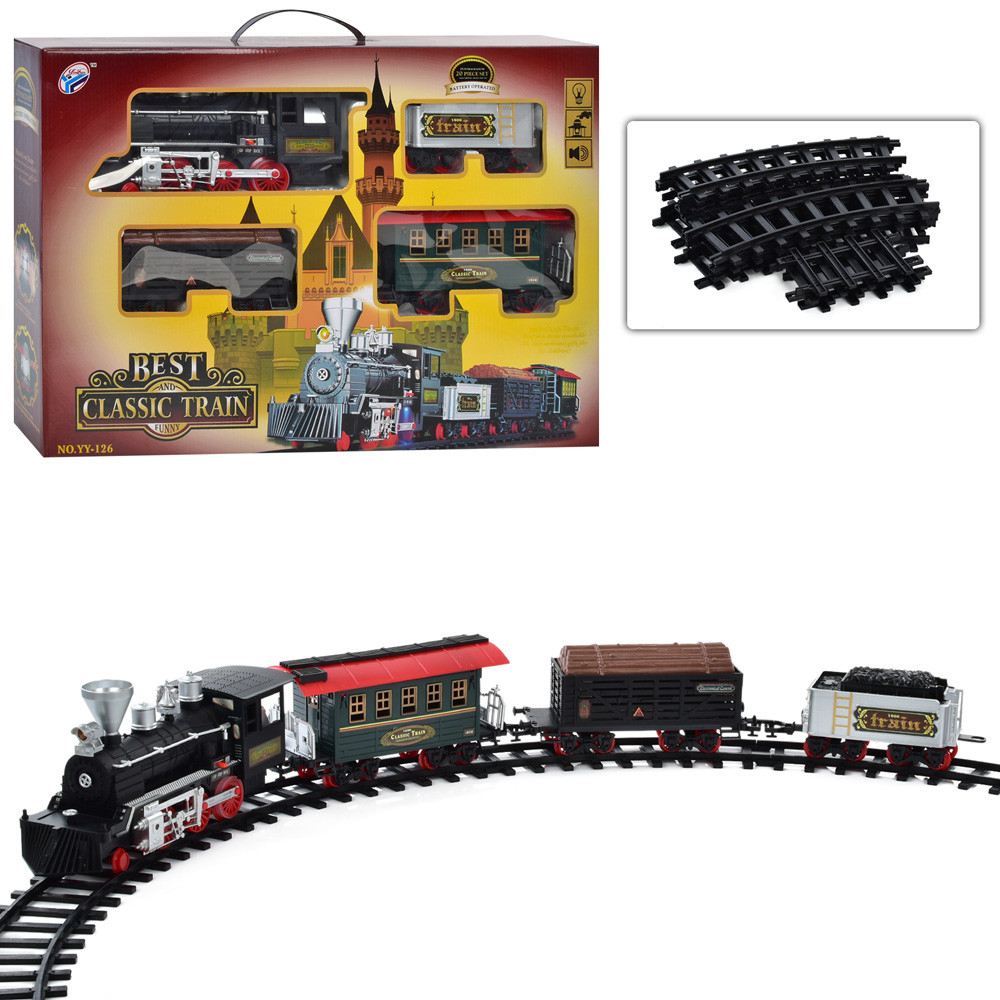 Дитяча залізниця YY-126EN іграшковий поїзд з вагонами, дим, підсвічування на батарейках