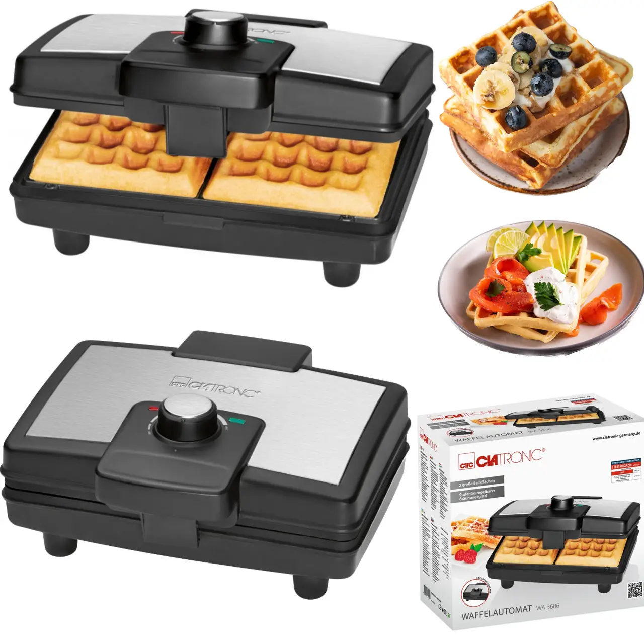 Вафельниця Clatronic WA 3606 для бельгійських вафель 800 Вт