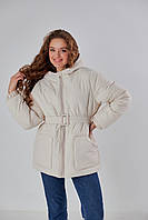 Жіноча світла куртка зимова з поясом