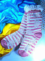 Жіночі утеплені домашні шкарпетки тапочки з хутром і стопперами "Vedmedyk" рожеві розмір 36-41