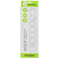 Мережевий фільтр живлення Patron 5.0 m3*1mm2 SP-1065  6 розеток BLACK EXT-PN-SP-1065 smart
