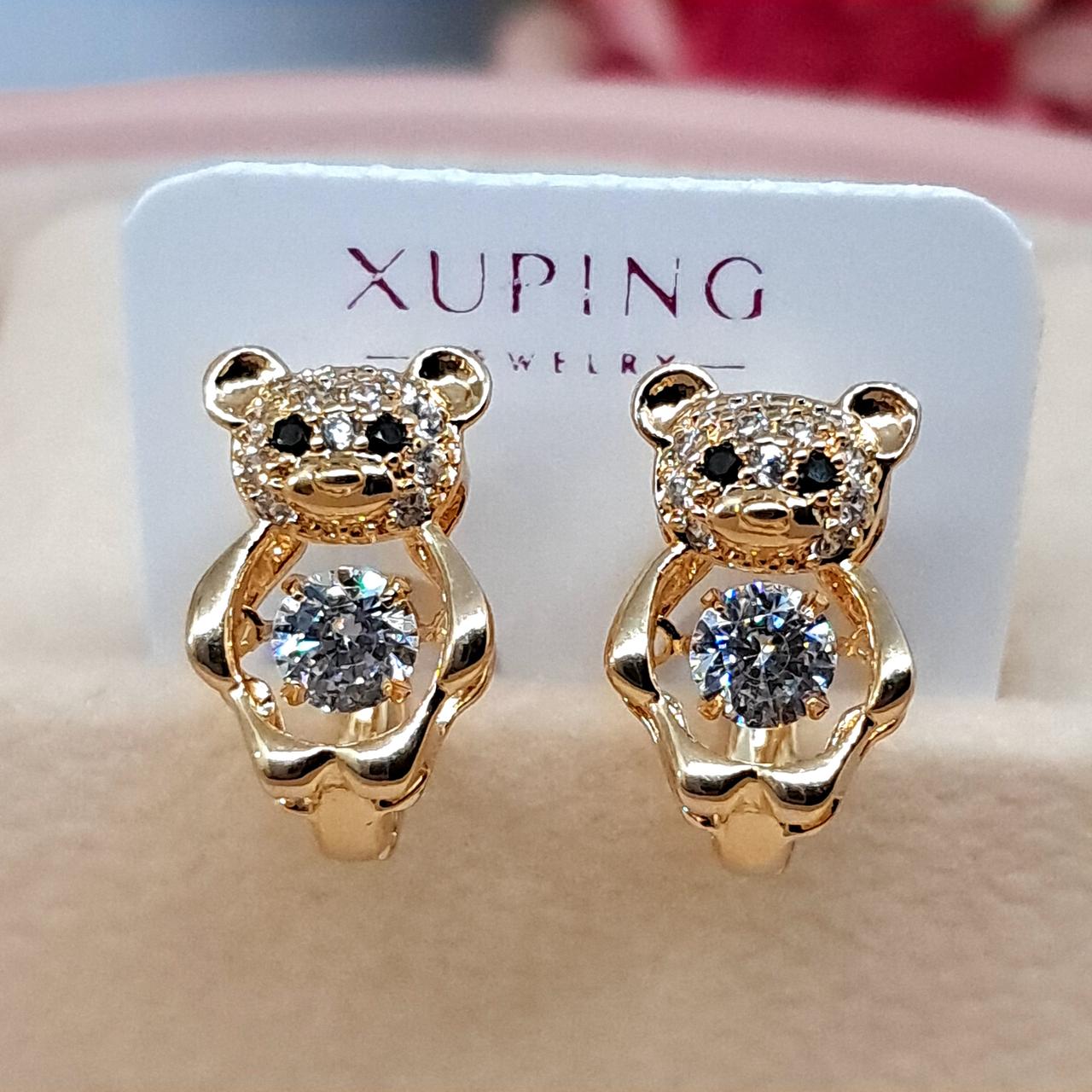 Сережки з танцюючим камінцем з медичного золота 3070