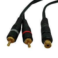 Перехідник RCA гніздо — 2 RCA штекери, на дроті 20 см