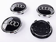 Колпачки заглушки в литые диски Audi Ауди Q7 77 мм Черные, хром ободок 4L0601170 комплект