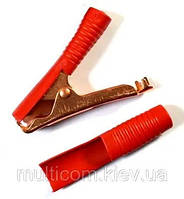 Затискач акумуляторний 100 А, gold pin, 90 мм, червоний