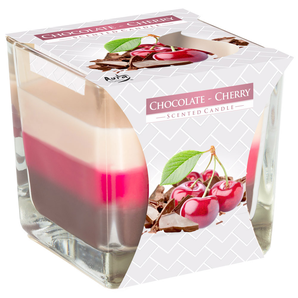Свічка ароматична триколірна у склі "Шоколад-вишня" Bispol