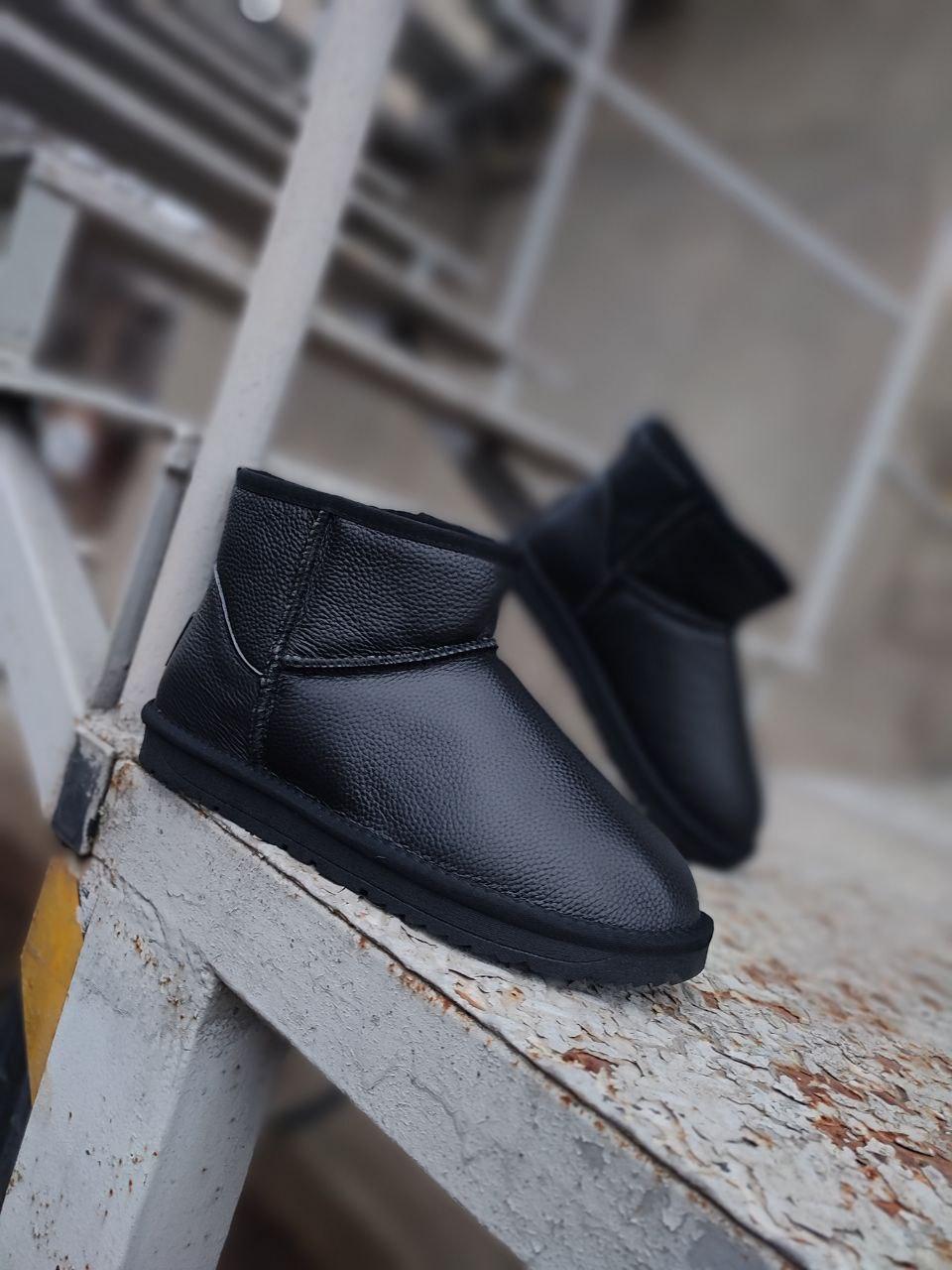 Угги UGG ALL BLACK низкие ЧЕРНЫЕ натуральная кожа унисекс полусапожки ботинки зима