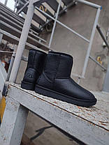 UGG Угги из натуральной кожи мужские ЧЕРНЫЕ высокие (h=20) без застежки унискс полусапожки зимние, фото 4