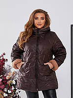 Женская теплая куртка с капюшоном цвет шоколад р.50/52 447635