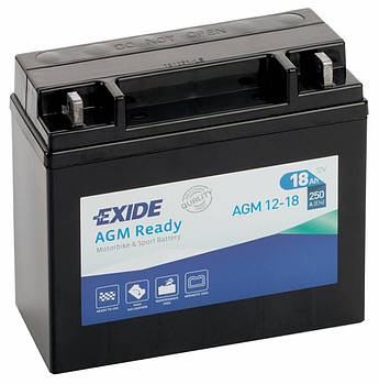 Акумулятор залитий та заряджений AGM 18Ah 250A EXIDE AGM12-18