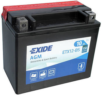 Акумулятор сухозаряджений AGM 10Ah 150A EXIDE YTX12-BS = ETX12-BS