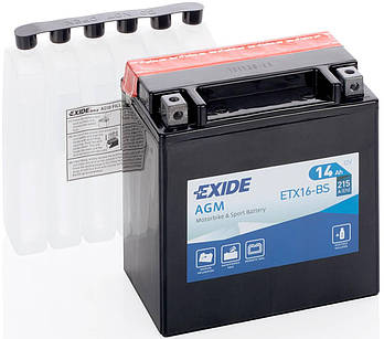 Акумулятор сухозаряджений AGM 14Ah 215A EXIDE ETX16-BS = YTX16-BS