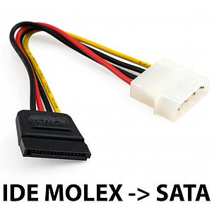 Кабель перехідник живлення Molex - SATA для жорсткого диска та SSD, 15 см, Vinga