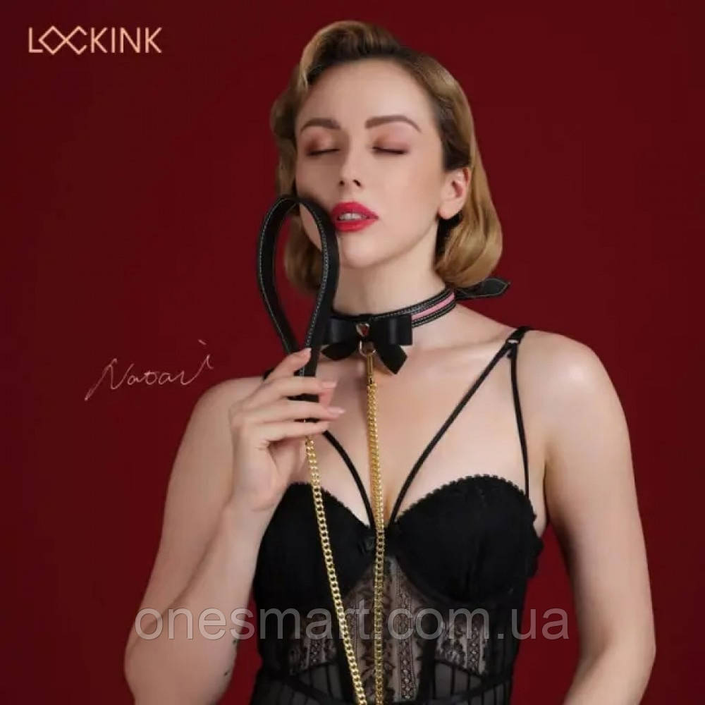 Нашийник із бантиком і повідцем Sevanda Lockink, шкіра та метал, чорний
