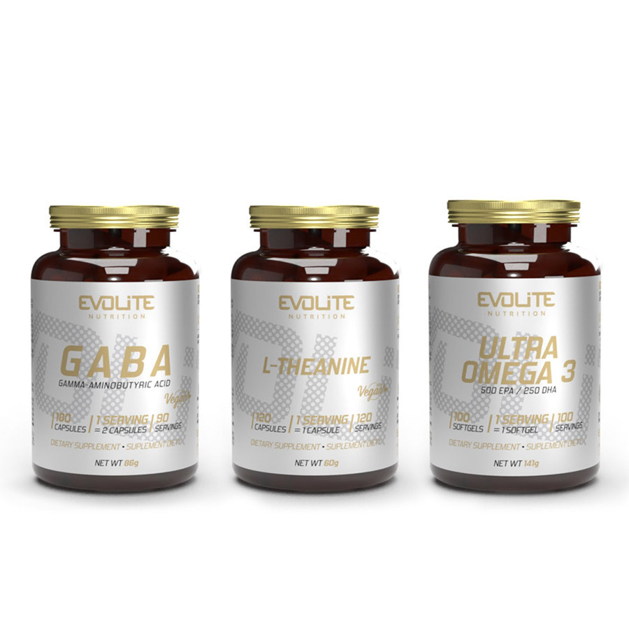 Ultra Omega 3 500/250 (100 sgels) + GABA 375 mg (180 veg caps) + L-Theanine (120 veg caps)