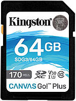 SDXC (UHS-1 U3) Kingston Canvas Go Plus 64Gb class 10 V30 (R170MB/s, W70MB/s)