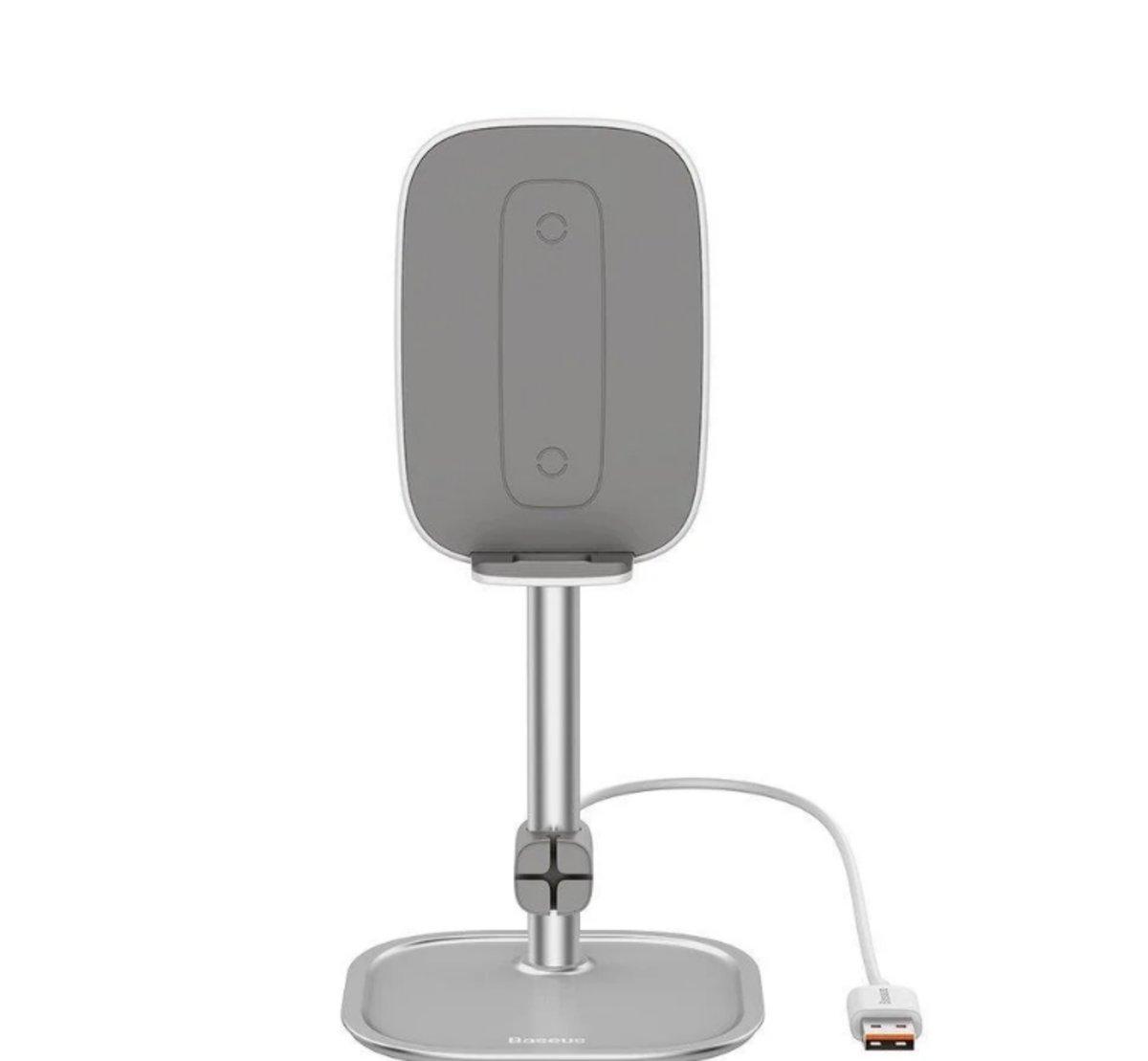 Тримач для мобільного Baseus Literary Youth Desktop Bracket (Telecopic + Wireless Charging) Silver