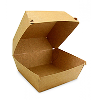 Коробка крафт для бургера 130*130*80, СКЛЕЕННАЯ, 100 шт/уп