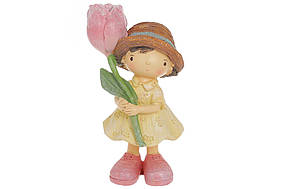 Декоративна статуетка Дівчинка з тюльпаном, 18см, колір - жовтий з рожевим 831-904 ТОВАР ВІД ВИРОБНИКА