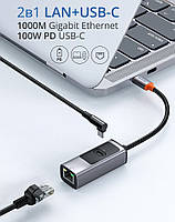 2в1 USB Type-C HUB Mcdodo / Ethernet (LAN) Gigabit 1000М + USB-C 100W Power Delivery для ноутбука, MacBook, т