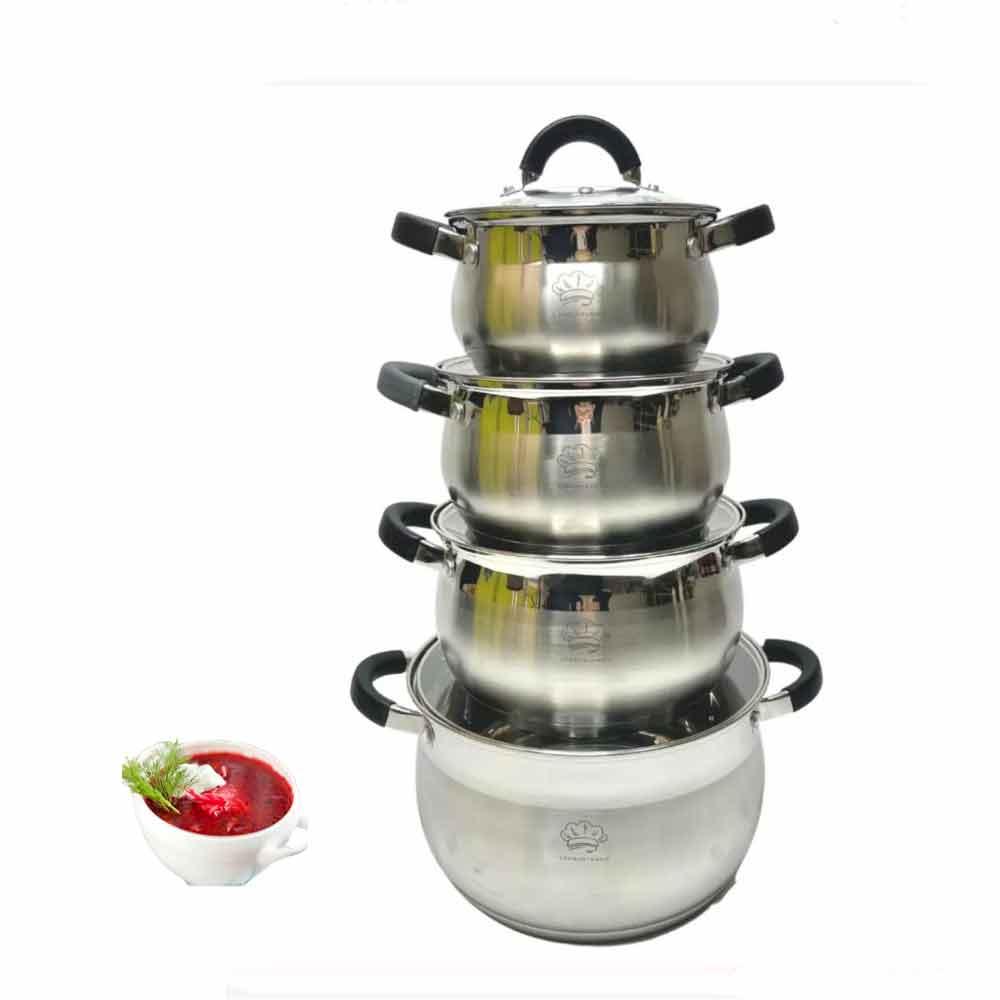 Набір кастрюль з нержавіючої сталі German Family GF-2045  Кухонний посуд з багатошаровим індукц. дном 8 предметів, фото 1