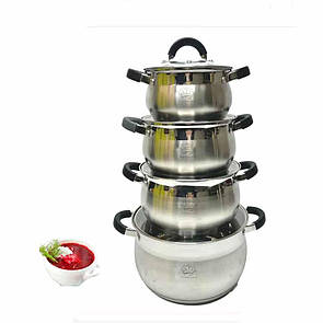 Набір кастрюль з нержавіючої сталі German Family GF-2045 Кухонний посуд з багатошаровим індукц. дном 8 предметів