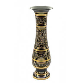 Декоративна ваза із бронзи чорна для квітів з візерунком 29х9х9см