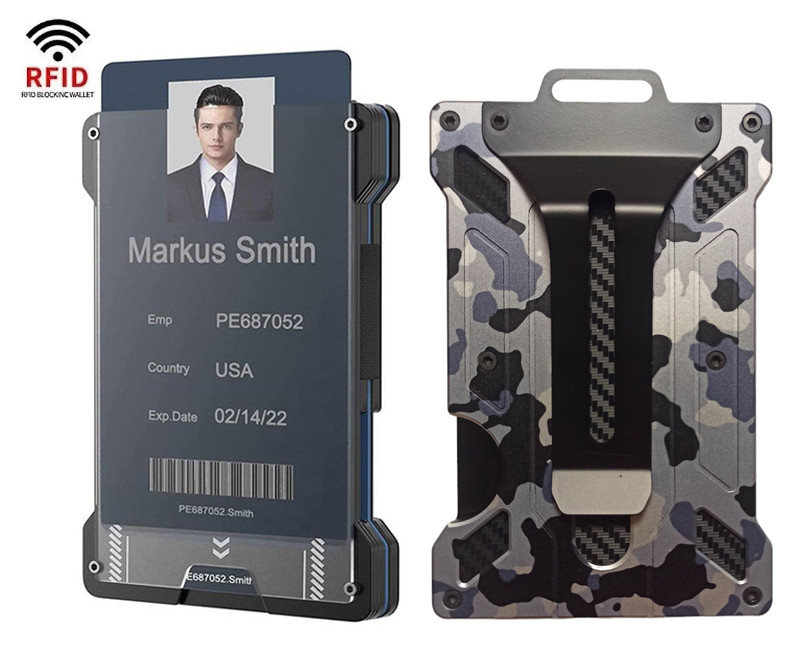 Картхолдер металевий з RFID-захистом Camo Grey. Тримач для платіжних карток, фото 1