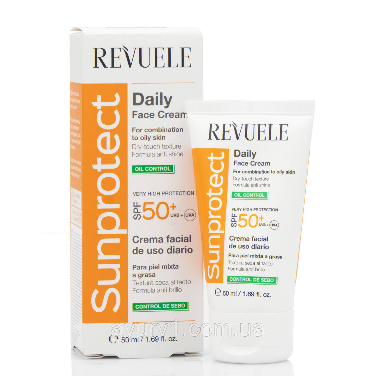 Сонцезахисний крем для жирної шкіри обличчя, SPF 50+, Daily Cream Sunprotect, Revuele, 50 ml