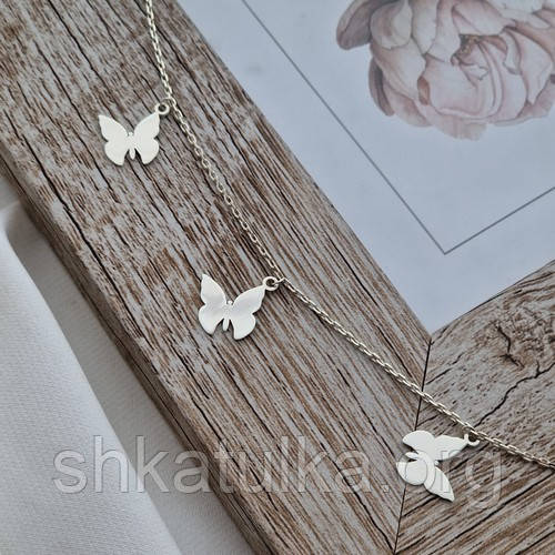 Браслет на ногу срібний з ланцюжком і підвісками метеликами