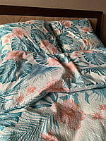 Комплект постельного белья Жатка Белый с растениями и цветами Двуспальный размер 180х220