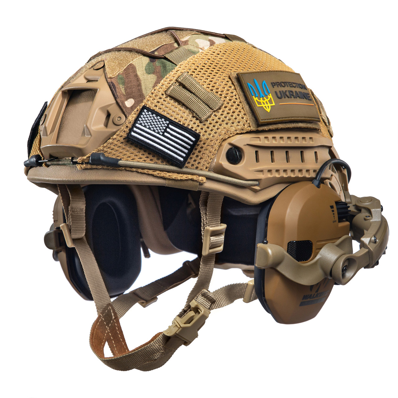 Шолом тактичний Fast Helmet NIJ IIIA + Навушники Walkers Razor Slim з чебурашкою + кавер мультикам
