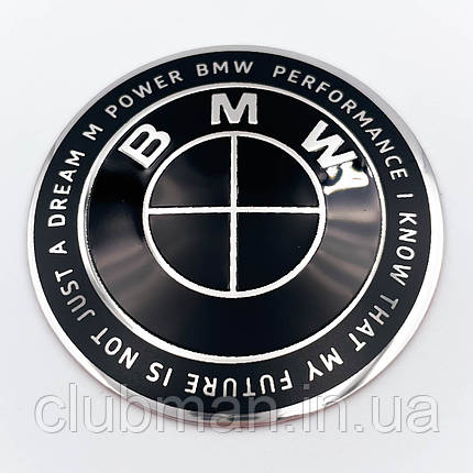 Емблема (значок) в кермо Ювілейні 50 років BMW (БМВ) Motorsport (напис по колу) - Чорно Чорна 45 мм, фото 1