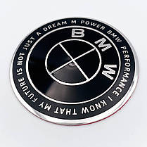 Емблема (значок) в кермо Ювілейні 50 років BMW (БМВ) Motorsport (напис по колу) - Чорно Чорна 45 мм, фото 4